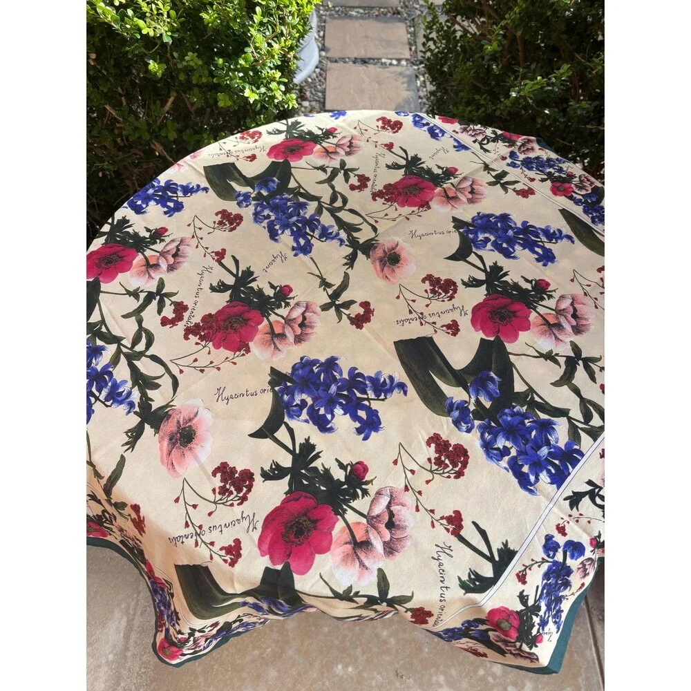 Silk Botanical Scarf with Hyacinths and Poppies